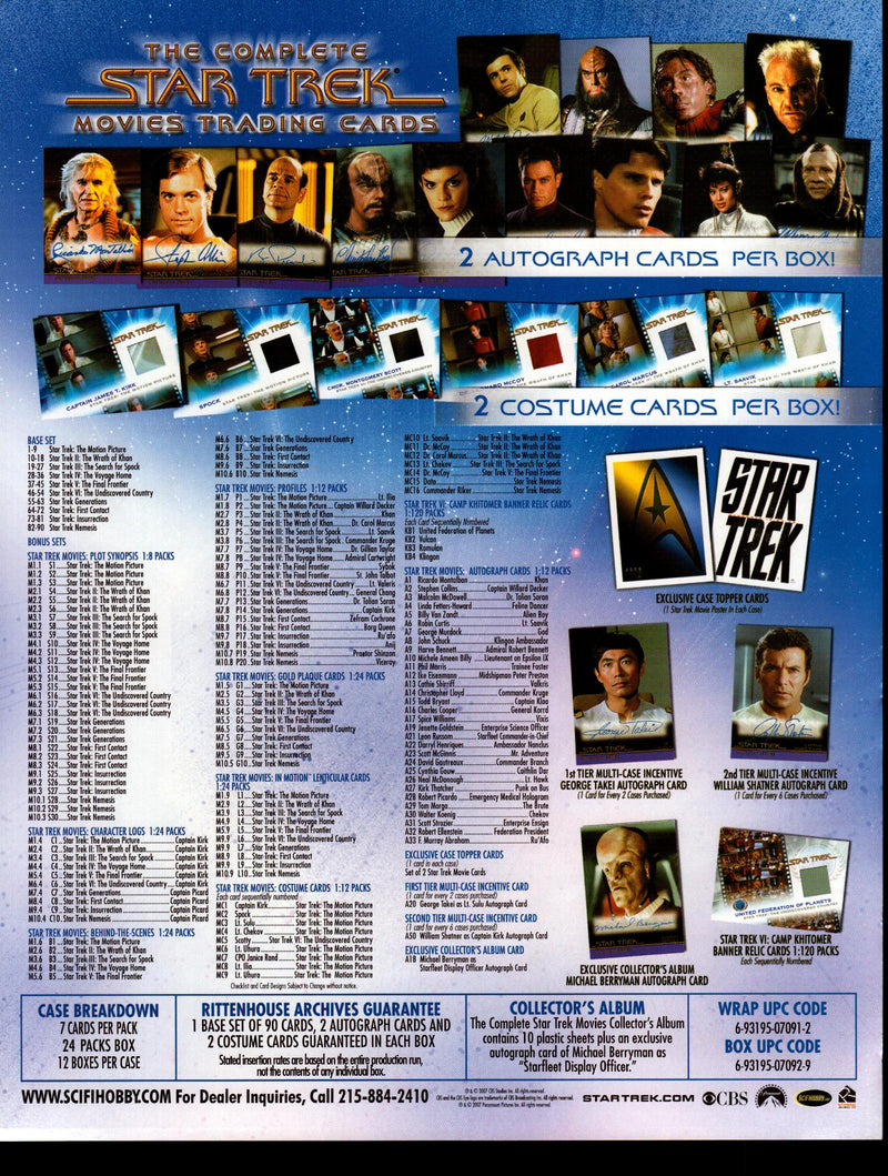 The Complete Star Trek Movies Trading Card Dealer Sell Sheet Sale Ad 2007   - TvMovieCards.com