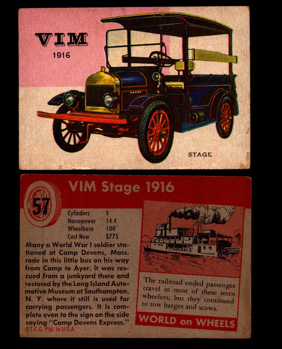 World on Wheels Topps 1954 Vintage Trading Cards #1-#100 You Pick Singles #57 1916 VIM Stage  - TvMovieCards.com