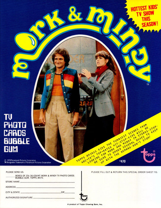 Mork & Mindy Trading Cards Dealer Sell Sheet Sale Ad Topps 1978 Robin Williams   - TvMovieCards.com