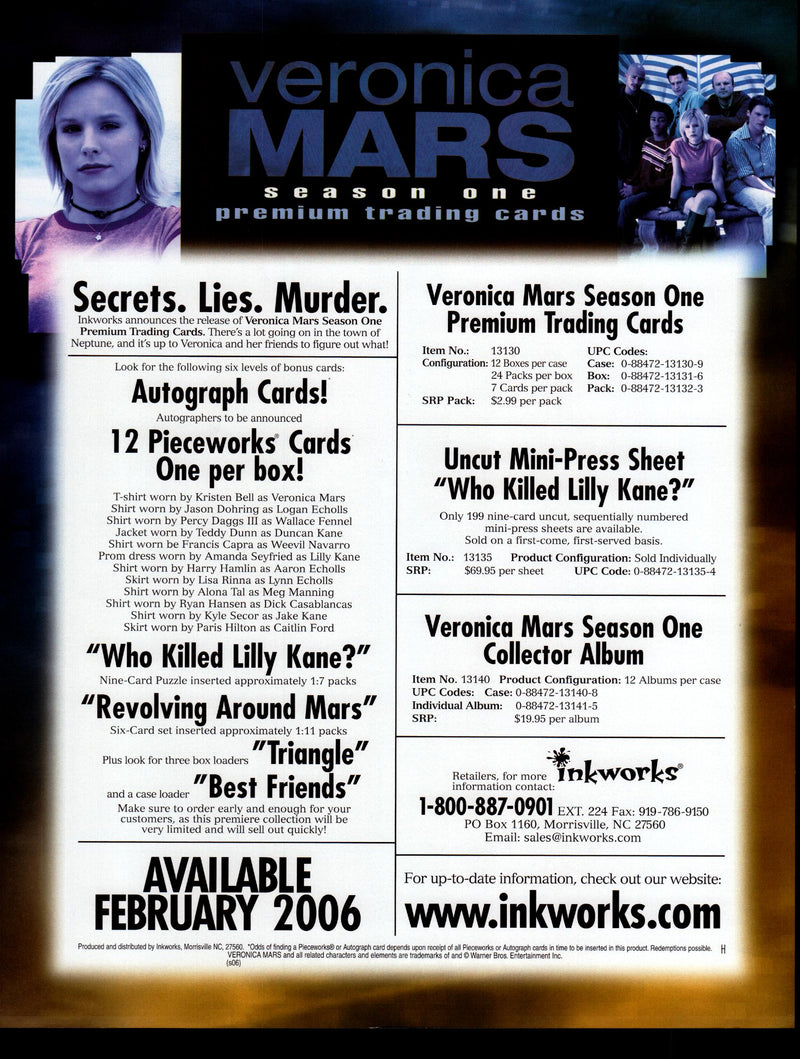 Veronica Mars Season One 1 Trading Card Dealer Sell Sheet Promotional Sale 2007   - TvMovieCards.com