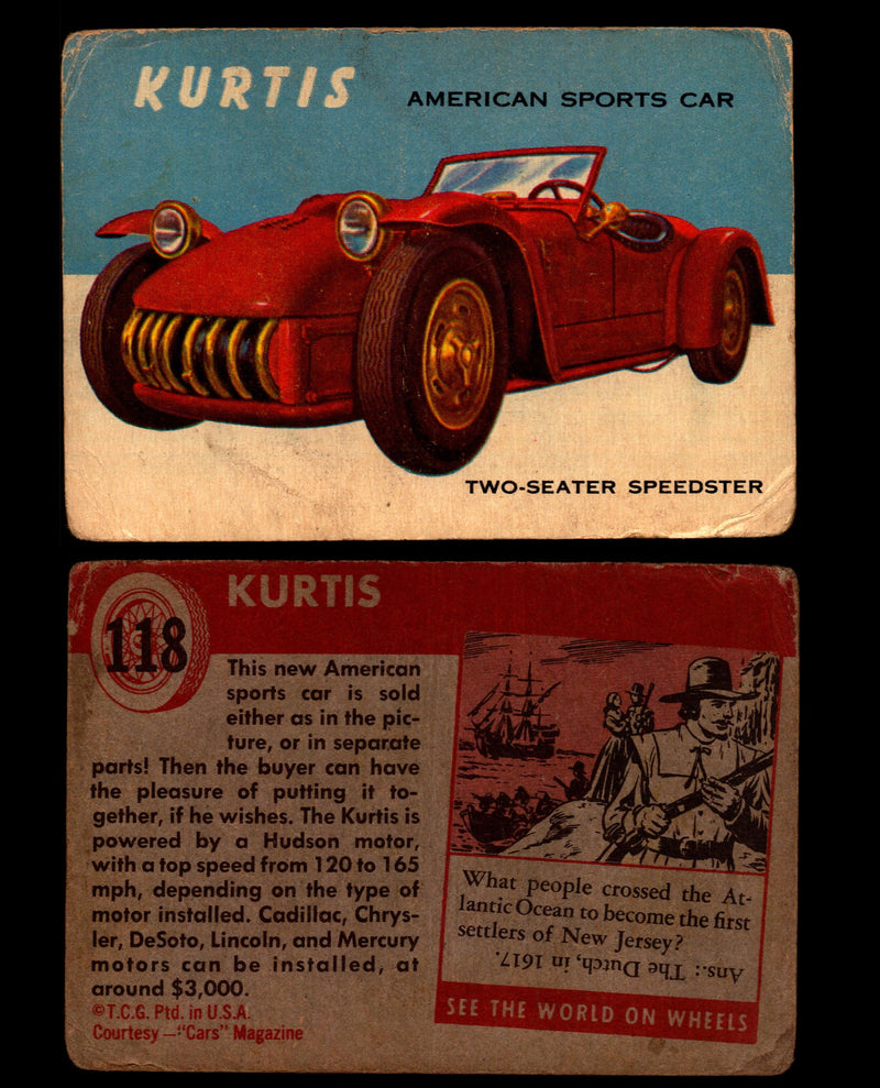 World on Wheels Topps 1954 Vintage Trading Cards #101-#160 You Pick Singles #118 Kurtis American Sports Car  - TvMovieCards.com
