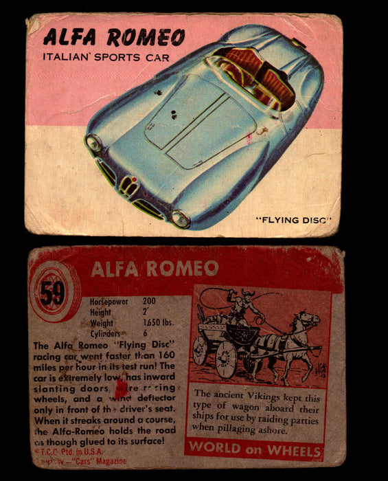 World on Wheels Topps 1954 Vintage Trading Cards #1-#100 You Pick Singles #59 Alfa Romeo "Flying Disc"  - TvMovieCards.com