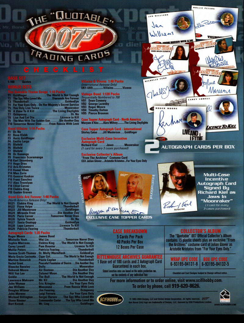 The Quotable James Bond 007 Trading Card Dealer Sell Sheet Sale Ad 2004   - TvMovieCards.com