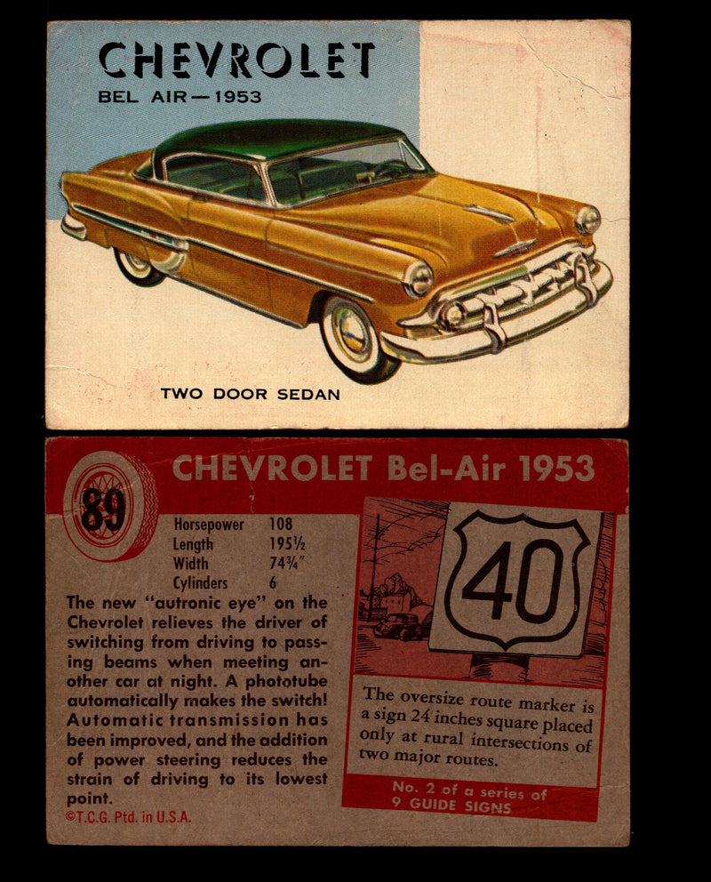World on Wheels Topps 1954 Vintage Trading Cards #1-#100 You Pick Singles #89 1953 Chevrolet Bel-Air  - TvMovieCards.com