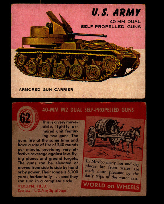World on Wheels Topps 1954 Vintage Trading Cards #1-#100 You Pick Singles #62 40-MM M2 Dual Self-Propelled Guns  - TvMovieCards.com