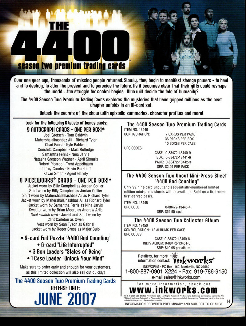 The 4400 Season Two 2 Trading Card Dealer Sell Sheet Promotional Sale 2007   - TvMovieCards.com