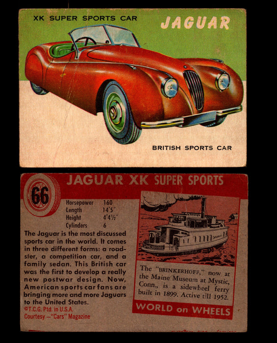 World on Wheels Topps 1954 Vintage Trading Cards #1-#100 You Pick Singles #66 Jaguar XK Super Sports Car  - TvMovieCards.com