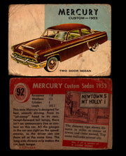 World on Wheels Topps 1954 Vintage Trading Cards #1-#100 You Pick Singles #92 1953 Mercury Custom Sedan  - TvMovieCards.com