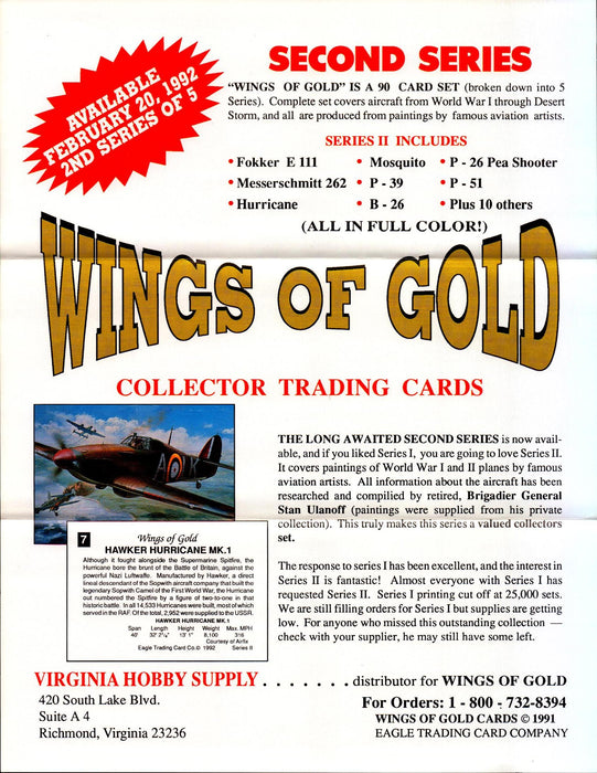 Wings of Gold Series 2 Trading Cards Dealer Sell Sheet Sale Ad 1991   - TvMovieCards.com