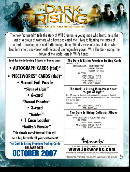 The Dark is Rising Trading Card Dealer Sell Sheet Promotional Sale 2007   - TvMovieCards.com