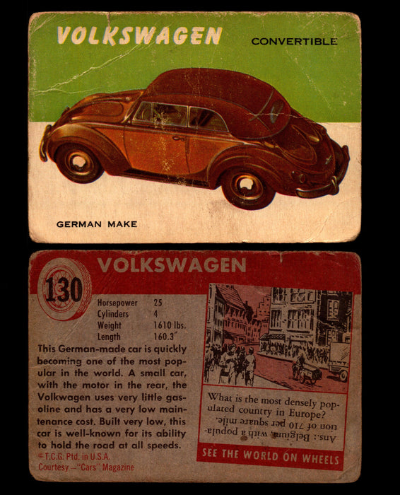 World on Wheels Topps 1954 Vintage Trading Cards #101-#160 You Pick Singles #130 Volkswagen Beetle Convertible  - TvMovieCards.com