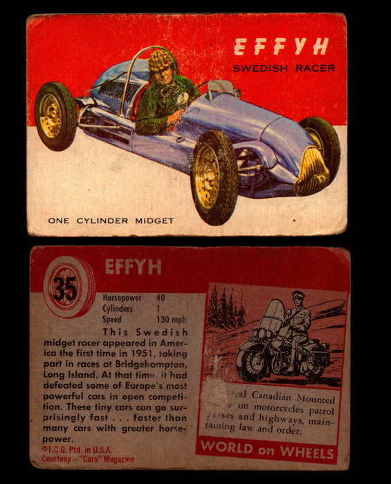 World on Wheels Topps 1954 Vintage Trading Cards #1-#100 You Pick Singles #35 Effyh Swedish Racer  - TvMovieCards.com