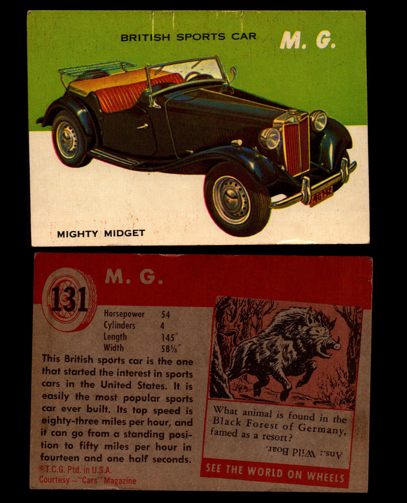 World on Wheels Topps 1954 Vintage Trading Cards #101-#160 You Pick Singles #131 M.G. Mighty Midget  - TvMovieCards.com