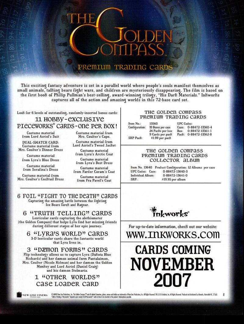 The Golden Compass Trading Card Dealer Sell Sheet Promotional Sale Inkworks 2007   - TvMovieCards.com