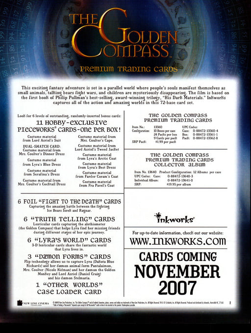 The Golden Compass Trading Card Dealer Sell Sheet Promotional Sale Inkworks 2007   - TvMovieCards.com