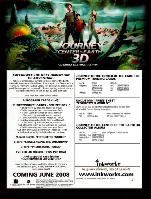 Journey to the Center of the Earth 3D Trading Card Dealer Sell Sheet Promotional   - TvMovieCards.com