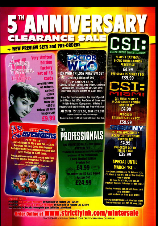 Strickly Ink 5th Anniv Clearance Sale TV Trading Card Dealer Sell Sheet Sale Ad   - TvMovieCards.com