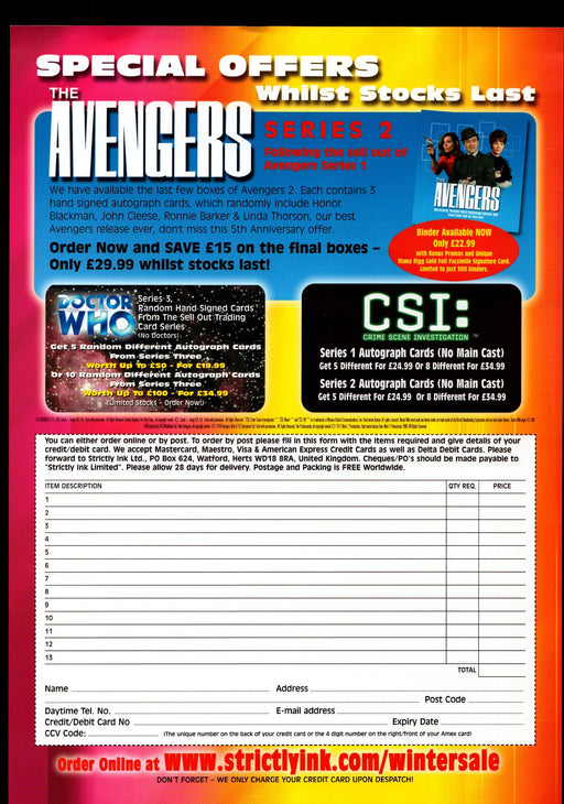 Strickly Ink 5th Anniv Clearance Sale TV Trading Card Dealer Sell Sheet Sale Ad   - TvMovieCards.com