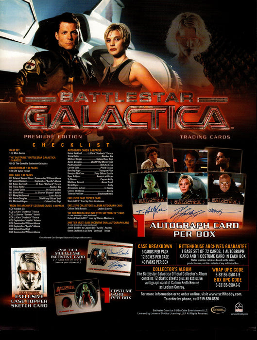 Battlestar Galactica Premiere Edition Trading Card Dealer Sell Sheet Sale Ad   - TvMovieCards.com