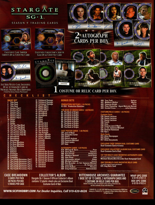 Stargate SG1 Season 9 Trading Card Dealer Sell Sheet Promotional Sale 2007   - TvMovieCards.com