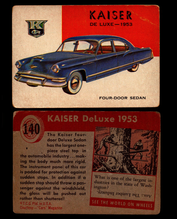 World on Wheels Topps 1954 Vintage Trading Cards #101-#160 You Pick Singles #140 1953 Kaiser Deluxe  - TvMovieCards.com