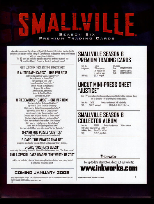 Smallville Season 6 Six Trading Card Dealer Sell Sheet Promotional Sale 2008   - TvMovieCards.com