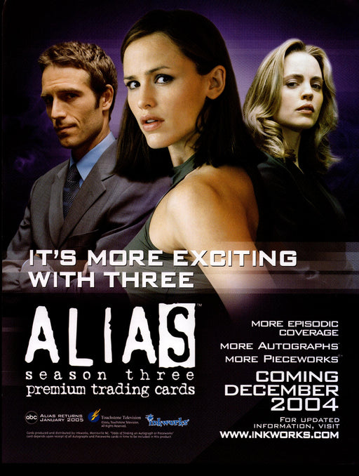 Alias Season 3 Three Trading Card Dealer Sell Sheet Promo Sale Jennifer Garner   - TvMovieCards.com