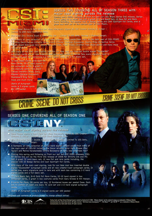 CSI Miami / NY Trading Card Dealer Sell Sheet Sale Ad Strickly Ink 2006   - TvMovieCards.com