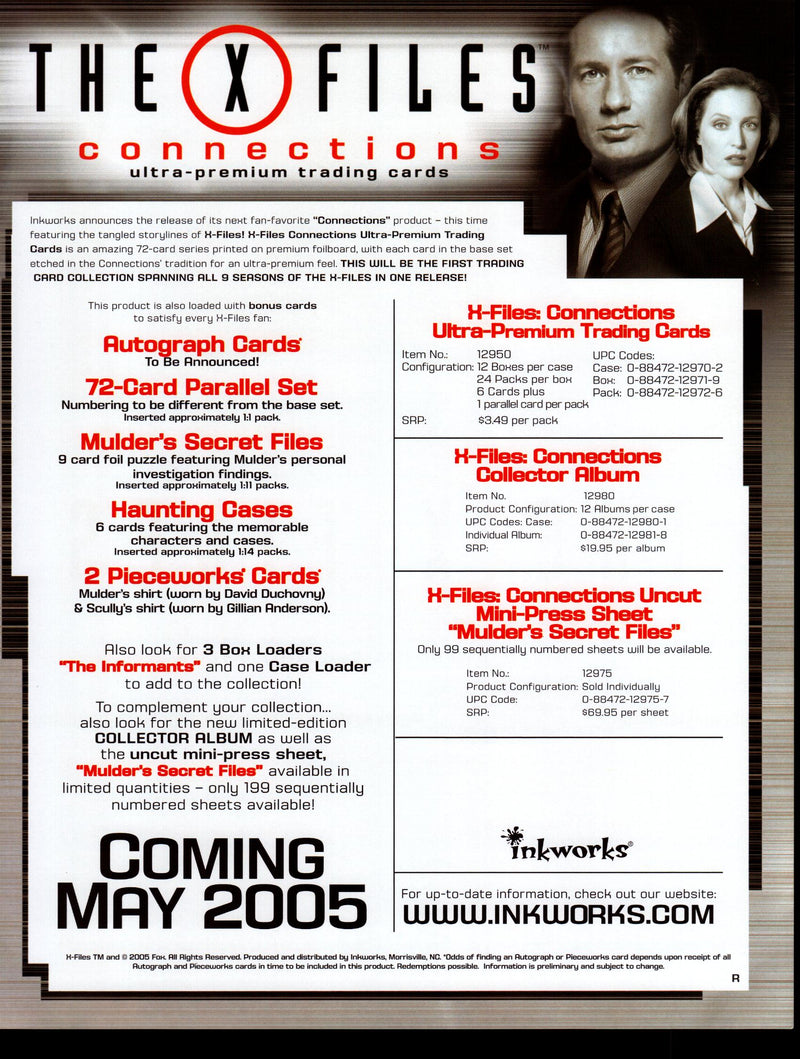 X-Files Connections Trading Card Dealer Sell Sheet Promotional Sale 2005   - TvMovieCards.com