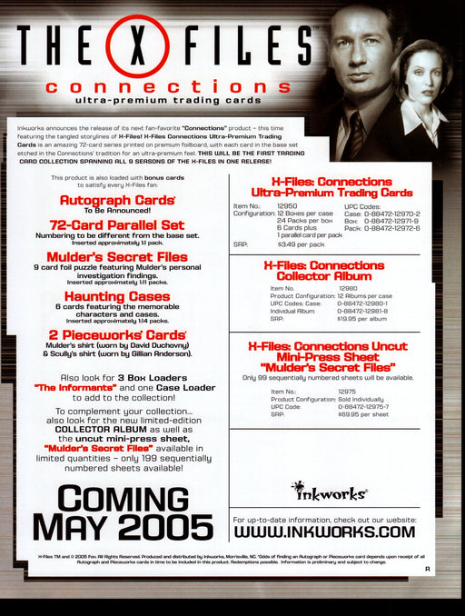 X-Files Connections Trading Card Dealer Sell Sheet Promotional Sale 2005   - TvMovieCards.com