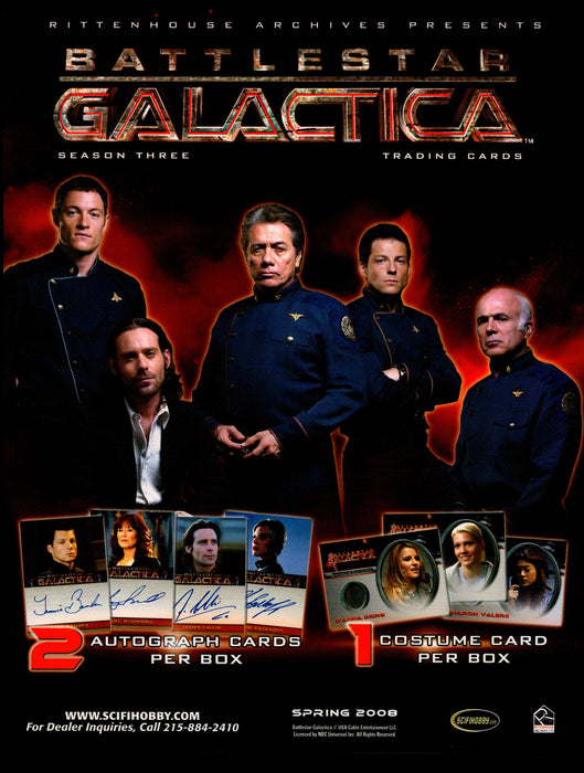 Battlestar Galactica Season 3 Three Trading Card Dealer Sell Sheet Sale Ad 2008   - TvMovieCards.com