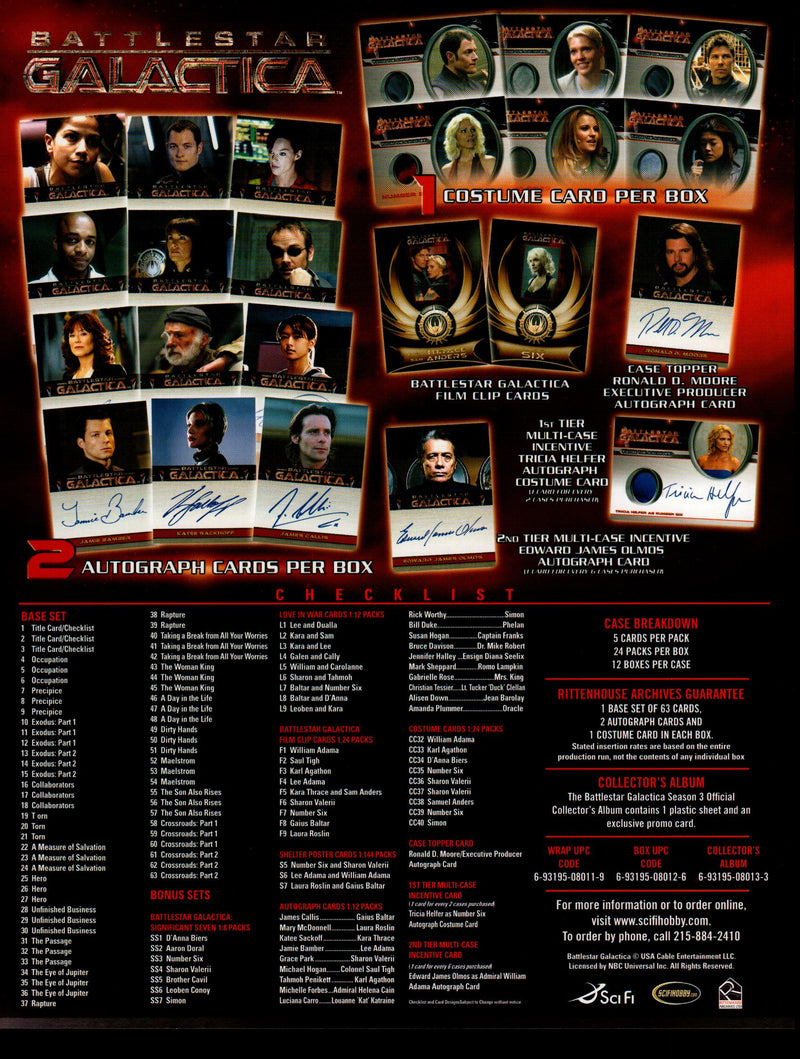 Battlestar Galactica Season 3 Three Trading Card Dealer Sell Sheet Sale Ad 2008   - TvMovieCards.com