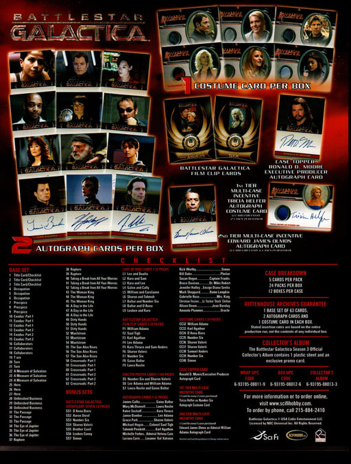 Battlestar Galactica Season 3 Three Trading Card Dealer Sell Sheet Sale Ad 2008   - TvMovieCards.com