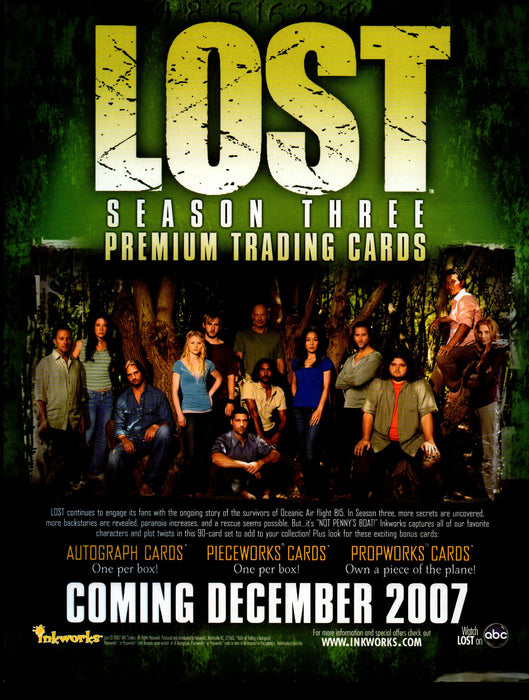 Lost Season 3 Three Trading Card Dealer Sell Sheet Sale Promo Ad 2007   - TvMovieCards.com