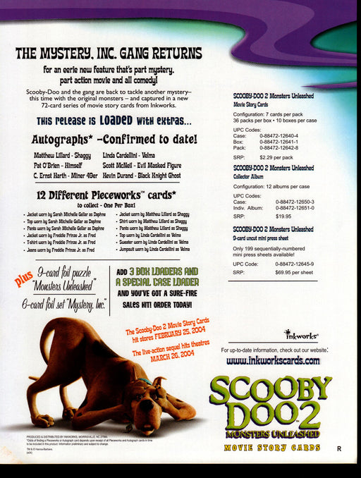 Scooby Doo 2 Movie Trading Card Dealer Sell Sheet Sale Promo Ad 2004   - TvMovieCards.com