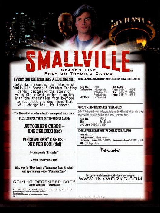 Smallville Season 5 Five Trading Card Dealer Sell Sheet Sale Promo Ad 2006   - TvMovieCards.com