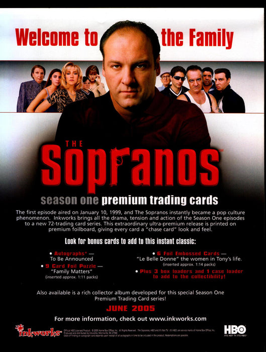 Sopranos Season 1 One Trading Card Dealer Sell Sheet Sale Promo Ad 2005   - TvMovieCards.com