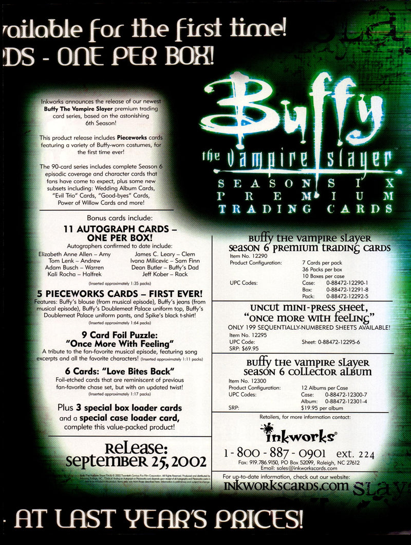 Buffy Season Six & Angel Season 3 Dealer Sell Sheet Sale Promo Ad Inkworks 2008   - TvMovieCards.com