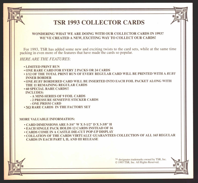 1993 Advanced Dungeons & Dragons Uncut Promo 6-Card Trading Card Panel   - TvMovieCards.com