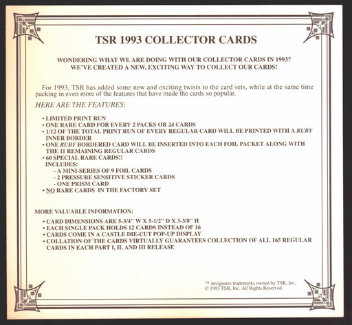 1993 Advanced Dungeons & Dragons Uncut Promo 6-Card Trading Card Panel   - TvMovieCards.com