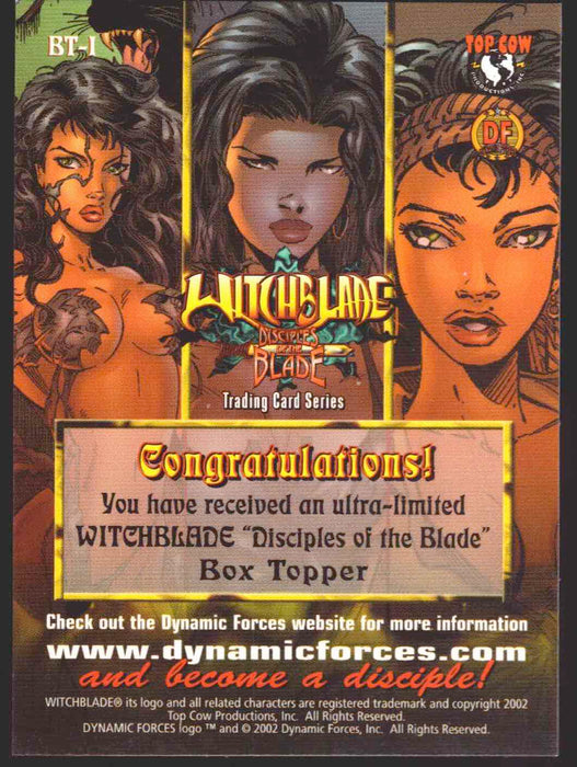 1996 Witchblade "Disciples of the Blade" Box Topper Chase Card BT-1 Top Cow   - TvMovieCards.com