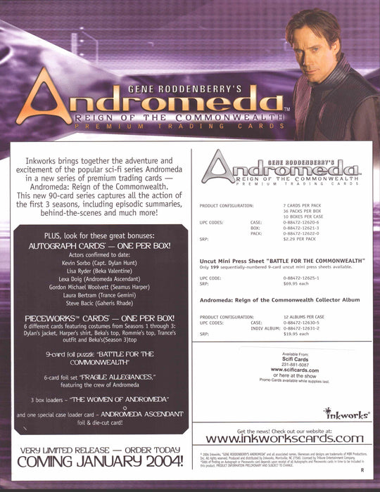 Andromeda Reign of the Commonwealth Trading Card Dealer Sell Sheet Sale Ad   - TvMovieCards.com