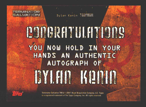 Terminator Salvation Movie Dylan Kenin - Turnbull Autograph Card 2009 Topps   - TvMovieCards.com
