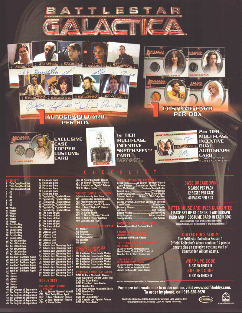 Battlestar Galactica Season One 1 Trading Card Dealer Sell Sheet Sale Promo Ad   - TvMovieCards.com