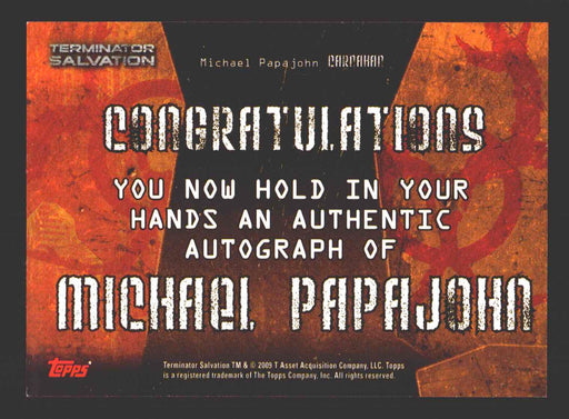 Terminator Salvation Movie Michael Papajohn - Carnahan Autograph Card 2009   - TvMovieCards.com