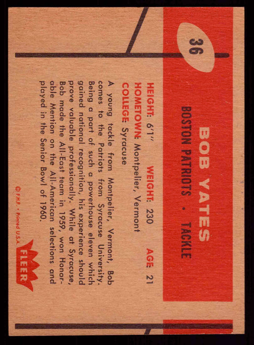 1960 Fleer Football ERROR Back Trading Card #43 Fran Rogel / #36 Bob Yates   - TvMovieCards.com