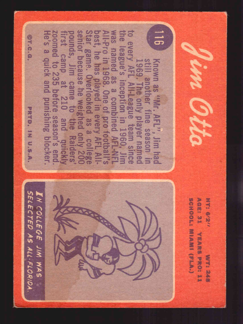 1970 Topps Football Autographed Signed Trading Card #116 Jim Otto Raiders   - TvMovieCards.com