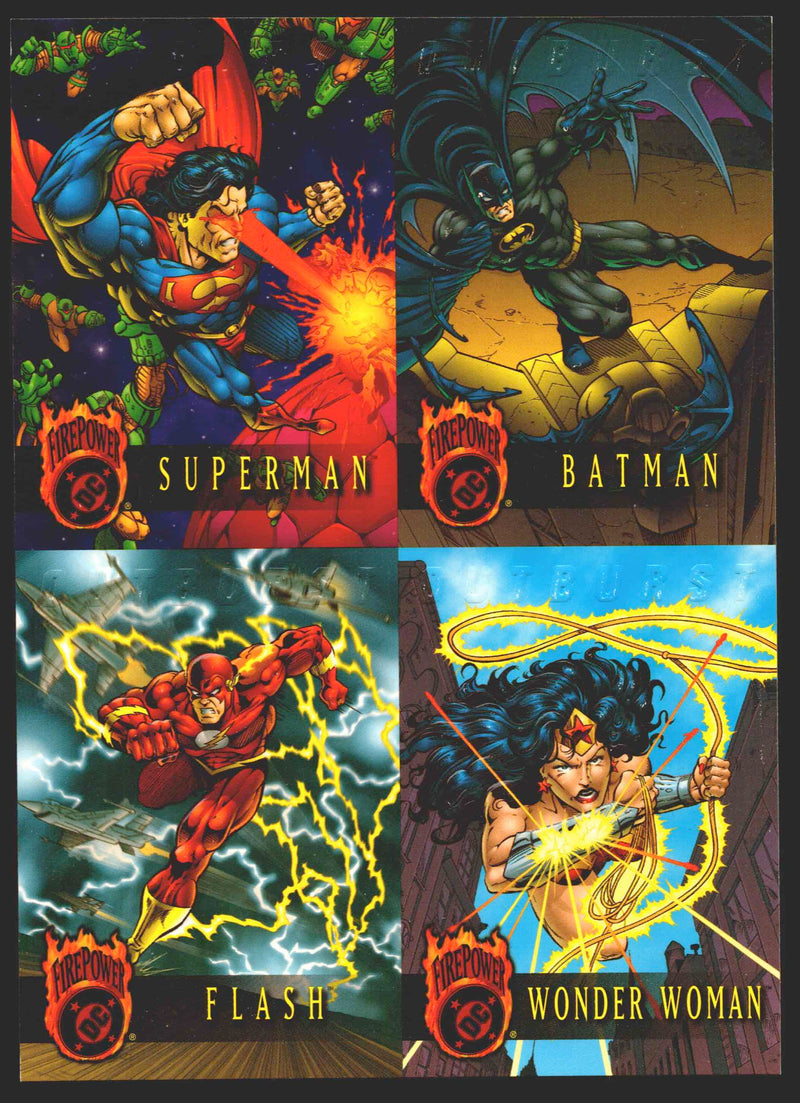 1996 DC Outburst Firepower 4-Card Uncut Promo Trading Card Panel Skybox   - TvMovieCards.com