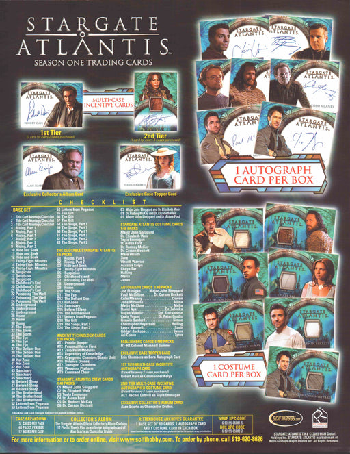 Stargate Atlantis Season 1 One Trading Card Dealer Sell Sheet Promotional Sale   - TvMovieCards.com