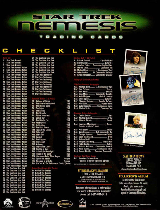 Star Trek Nemesis Rittenhouse 2002 Trading Card Dealer Sell Sheet Ad   - TvMovieCards.com